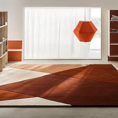 Modern Geometric Hand-Tufted Wool Rug | Luxury Designer Carpet in Terracotta, Rust & Cream for Living Room & Bedroom