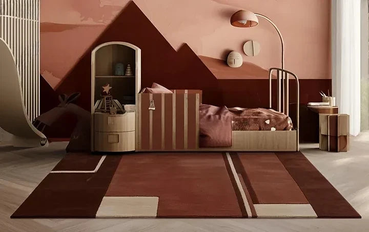 Modern Geometric Hand-Tufted Wool Rug | Luxury Designer Carpet in Terracotta, Blush & Beige for Living Room & Bedroom