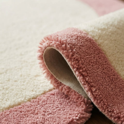 Blush Pink & Ivory Border Area Rug – Hand-Tufted Modern Wool Rug