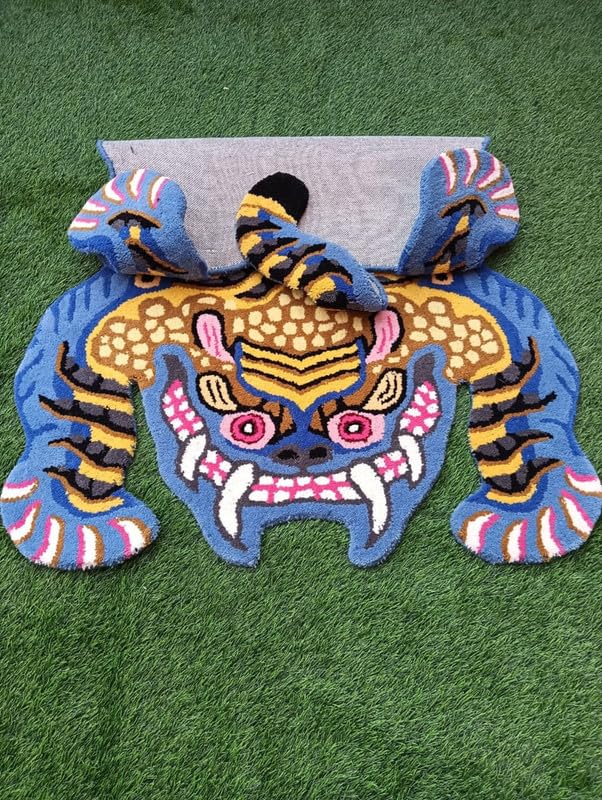 Blue Tiger Shape Area Rug | Hand Tufted New Zealand Wool Abstract Animal Rug | Modern Statement Carpet