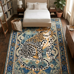 Leopard Area Rug, Hand Tufted Wool Carpet, Vintage Persian Design, Statement Decor