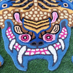 Blue Tiger Shape Area Rug | Hand Tufted New Zealand Wool Abstract Animal Rug | Modern Statement Carpet