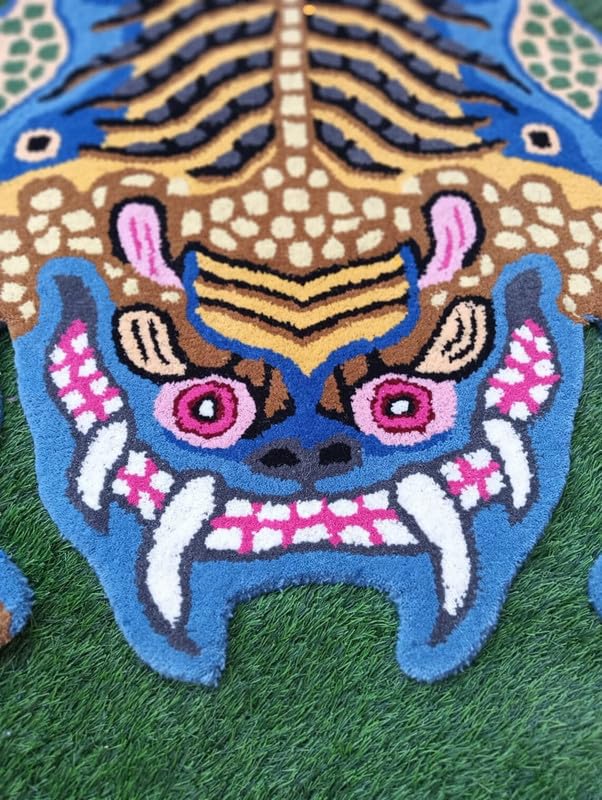 Blue Tiger Shape Area Rug | Hand Tufted New Zealand Wool Abstract Animal Rug | Modern Statement Carpet