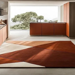 Modern Geometric Hand-Tufted Wool Rug | Luxury Designer Carpet in Terracotta, Rust & Cream for Living Room & Bedroom