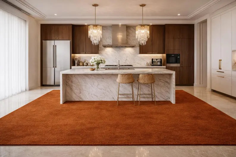 Luxury Burnt Rust Hand Tufted New Zealand Wool Area Rug – Premium Modern Carpet for Living Room, Designer Home Decor