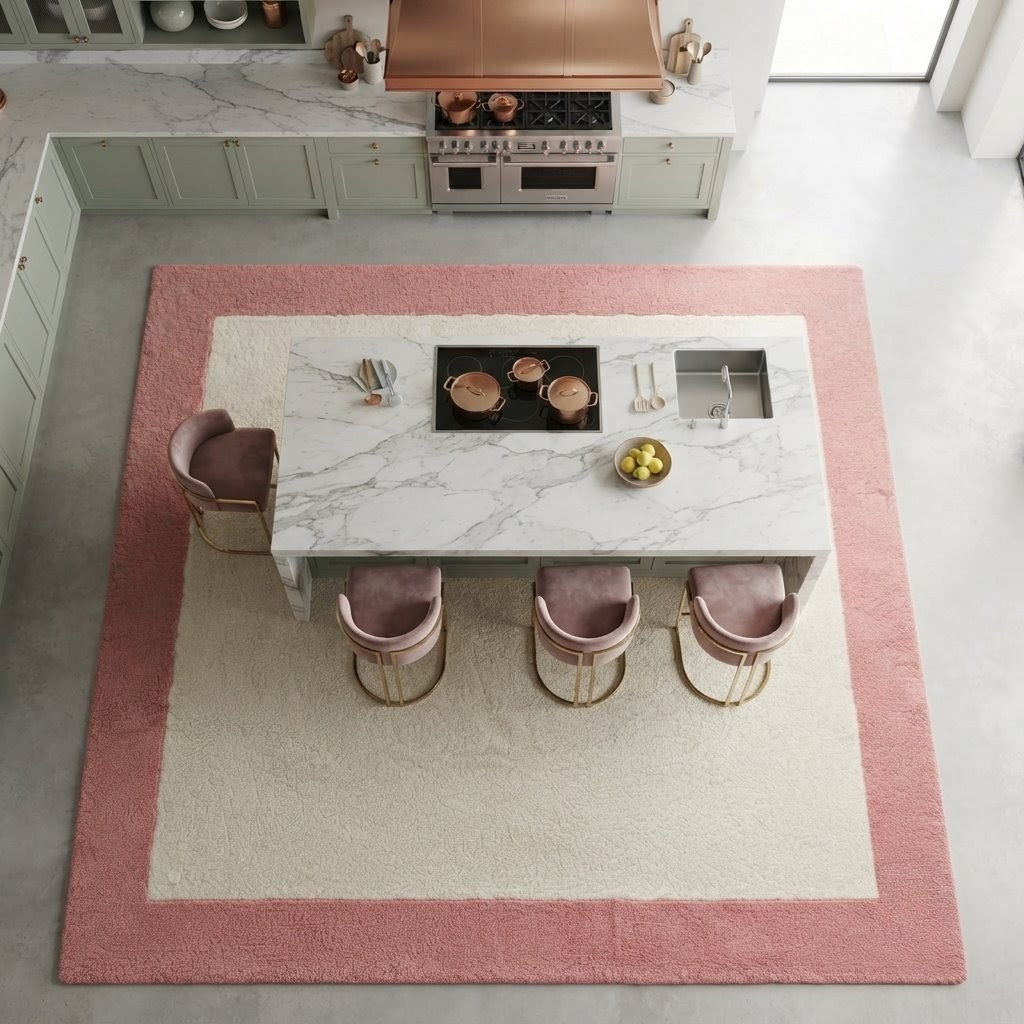 Blush Pink & Ivory Border Area Rug – Hand-Tufted Modern Wool Rug