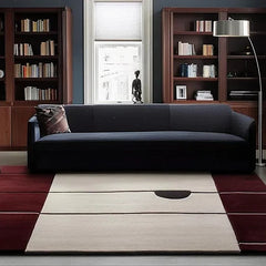 Hand Tufted Premium Color-Block Wool Carpet | Modern Burgundy & Cream Area Rug for Living Room & Bedroom