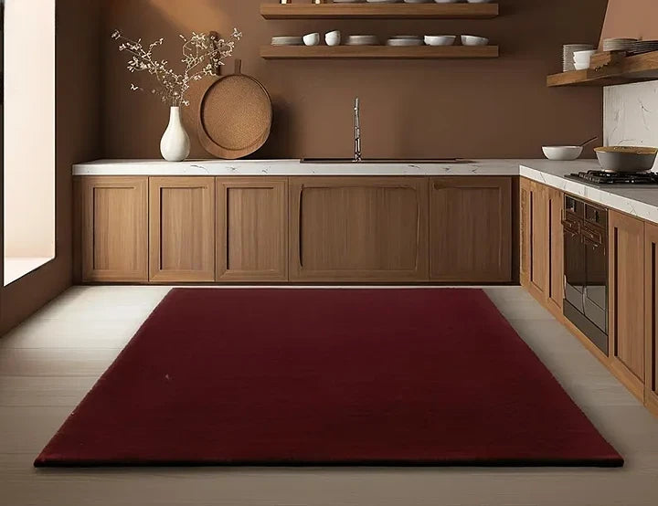 Luxury Hand Tufted Wool Area Rug | Deep Burgundy Solid Carpet | Soft, Durable & Modern Minimalist Floor Decor
