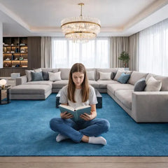 Modern Solid Blue Hand Tufted Rug | Luxury Plush Area Carpet for Living Room, Bedroom & Contemporary Home Interiors