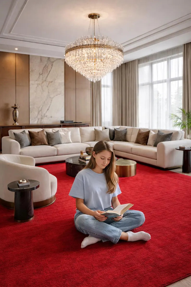 Modern Solid Red Hand Tufted Area Rug | Premium Plush Carpet for Living Room, Bedroom | Contemporary Luxury Home Decor