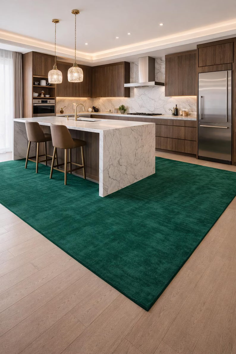 Solid Emerald Green Area Rug – Hand Tufted Plush Carpet for Living Room, Modern Contemporary Bedroom & Home Decor