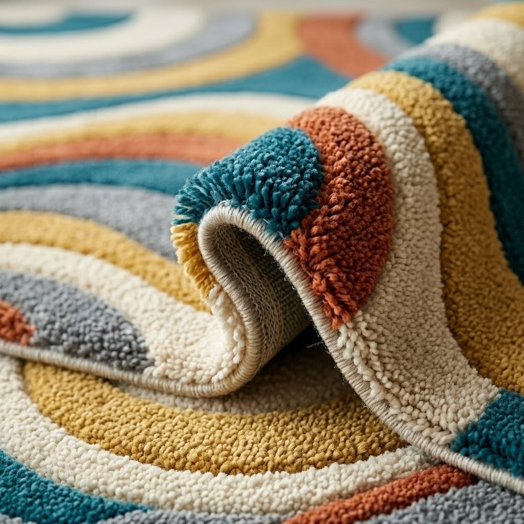 Abstract Wavy Rug, Hand Tufted Wool Rug, Colorful Irregular Shape Carpet, Psychedelic Retro Rug, Modern Living Room Decor