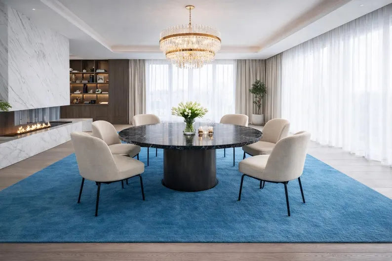 Modern Solid Blue Hand Tufted Rug | Luxury Plush Area Carpet for Living Room, Bedroom & Contemporary Home Interiors