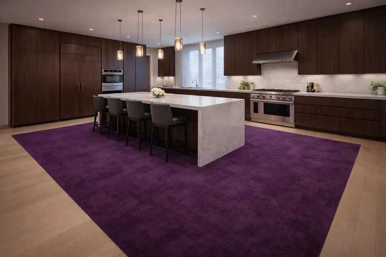 Plush Aubergine Shag Rug, Deep Purple Velvet, Modern Living Room Decor
