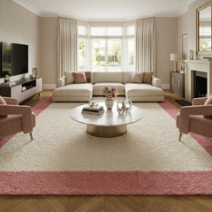 Blush Pink & Ivory Border Area Rug – Hand-Tufted Modern Wool Rug
