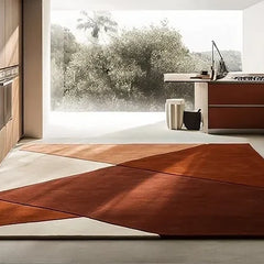 Modern Geometric Hand-Tufted Wool Rug | Luxury Designer Carpet in Terracotta, Rust & Cream for Living Room & Bedroom