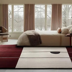 Hand Tufted Premium Color-Block Wool Carpet | Modern Burgundy & Cream Area Rug for Living Room & Bedroom
