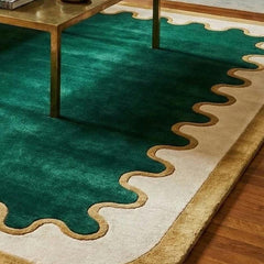 Modern Green Scalloped Edge Rug