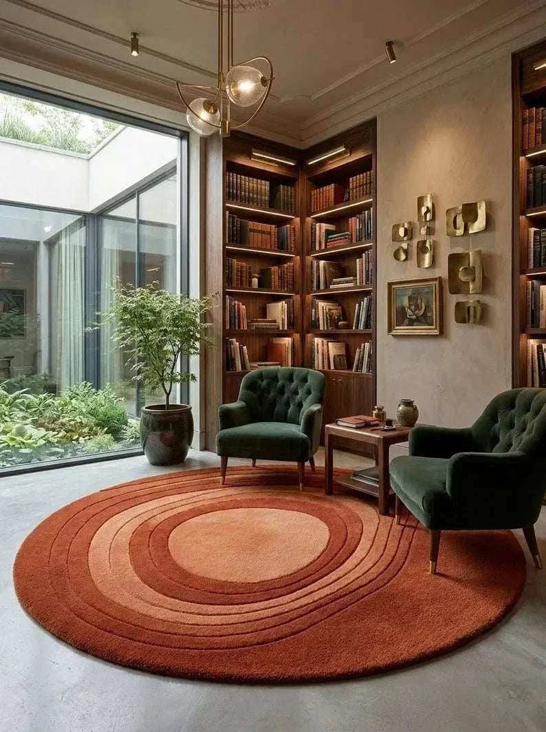 Round Abstract Wool Rug