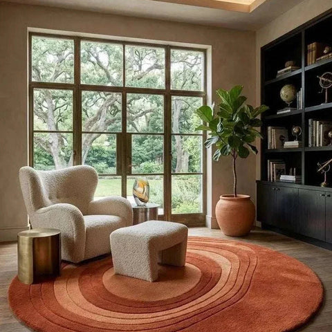 Round Abstract Wool Rug