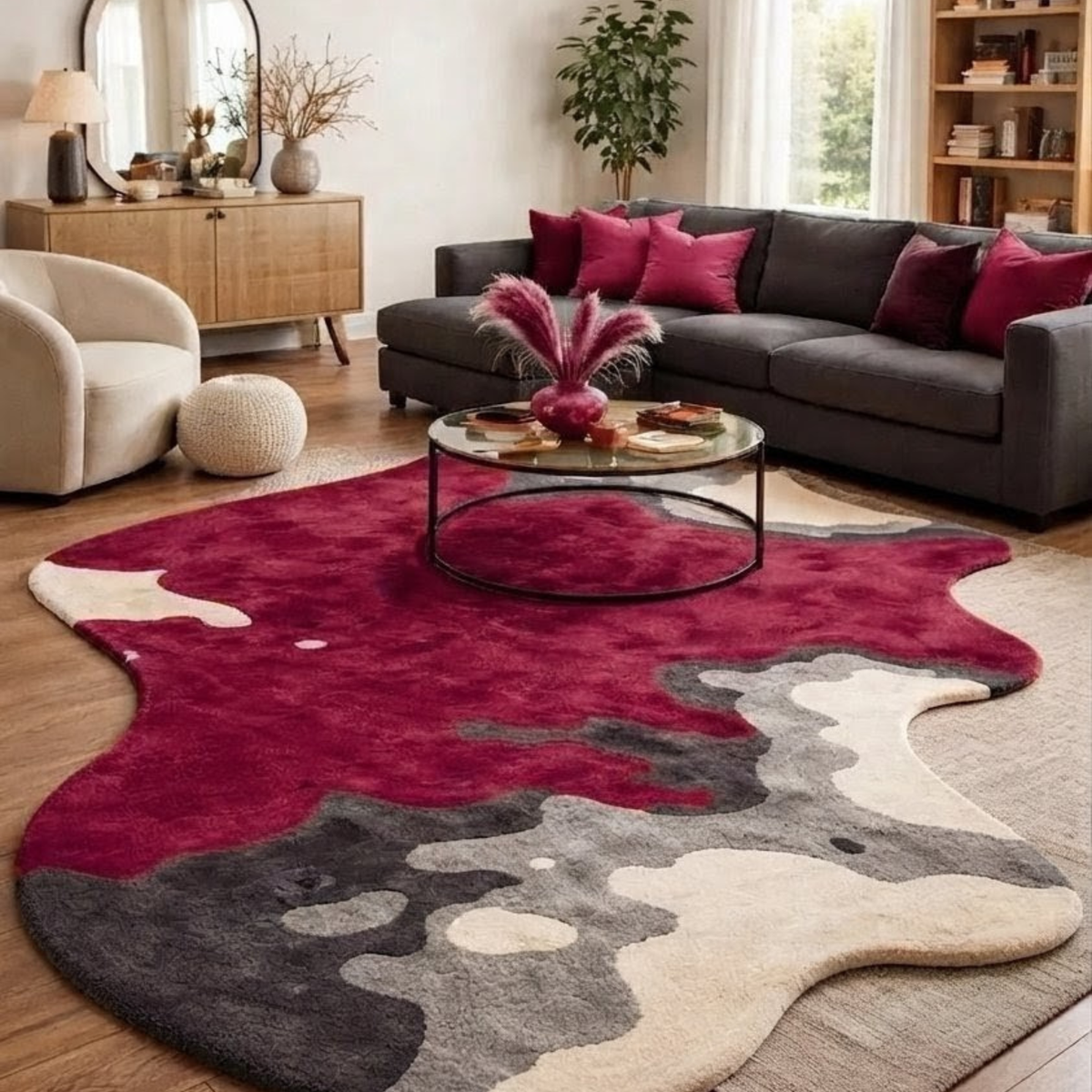 Burgundy Abstract Irregular Rug | Hand Tufted Wool Area Rug