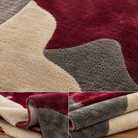 Burgundy Abstract Irregular Rug | Hand Tufted Wool Area Rug